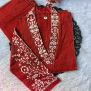 red v neck cotton kurti