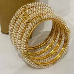 PEARLS WORK GOLD BANGLE 4PCS SET
