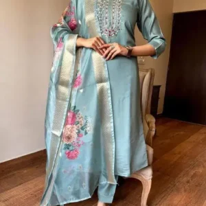 Fancy Reyon Slub Kurta Set With Dupatta