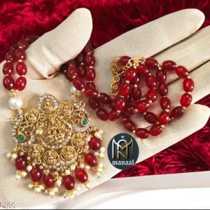 Manaal Jewels Designer Maroon Color Glass Beads with Astalaxmi Pendent for Women's & Girls