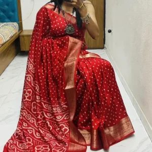 J Ps gorgeous bright red mangalagiri dola saree with print checks for women
