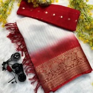 Dola Silk Saree Solid Plain All Over Zari Weaving Floral Contrast Border With Viscose Blouse Piece