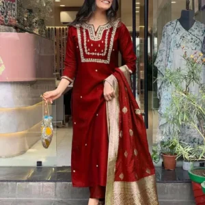 Women's Embroidery Kurta Set With Dupatta Set